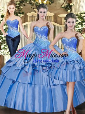 Ball Gowns Quinceanera Dresses Baby Blue Sweetheart Tulle Sleeveless Floor Length Lace Up