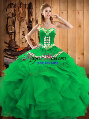 Pretty Green Sweetheart Neckline Embroidery Sweet 16 Dresses Sleeveless Lace Up