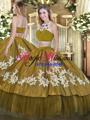 Stunning Olive Green Sleeveless Tulle Backless Quinceanera Gown for Military Ball and Sweet 16 and Quinceanera