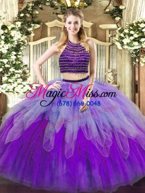 Sleeveless Lace Up Floor Length Beading and Ruffles Quinceanera Gowns