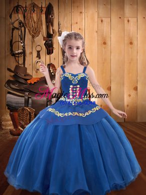 Super Floor Length Ball Gowns Sleeveless Blue Little Girl Pageant Gowns Lace Up