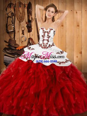 Floor Length Wine Red Ball Gown Prom Dress Strapless Sleeveless Lace Up