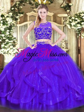 Purple Scoop Zipper Beading and Ruffles Sweet 16 Quinceanera Dress Sleeveless