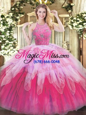 Clearance Floor Length Multi-color Sweet 16 Quinceanera Dress Tulle Sleeveless Beading and Ruffles