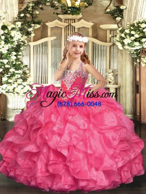 Inexpensive Sleeveless Lace Up Floor Length Beading and Ruffles Little Girls Pageant Dress Wholesale