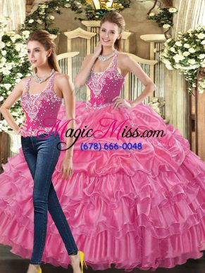 Tulle Sleeveless Floor Length Ball Gown Prom Dress and Beading and Ruffles and Pick Ups