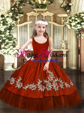 Wine Red Zipper Little Girl Pageant Dress Beading and Appliques Sleeveless Floor Length