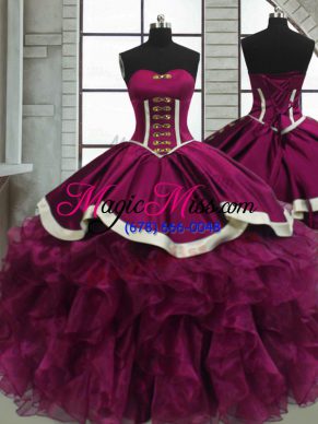 Unique Ball Gowns Quinceanera Gowns Fuchsia Sweetheart Organza Sleeveless Floor Length Lace Up