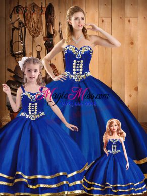 Blue Sleeveless Tulle Lace Up Quinceanera Dresses for Military Ball and Sweet 16 and Quinceanera