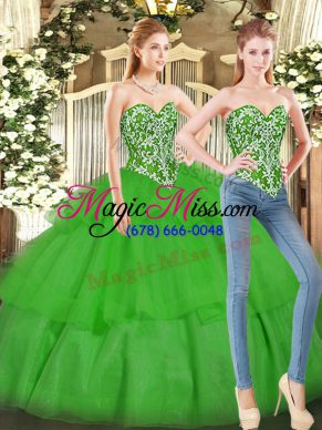 Lovely Sleeveless Lace Up Floor Length Beading and Ruffled Layers Quinceanera Dresses