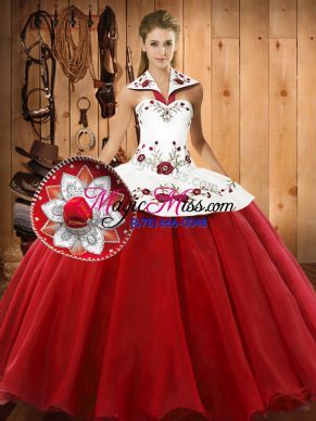 Nice Wine Red Lace Up Quinceanera Gowns Embroidery Sleeveless Floor Length