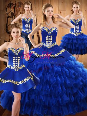 Traditional Tulle Sleeveless Floor Length Quinceanera Dresses and Embroidery and Ruffled Layers