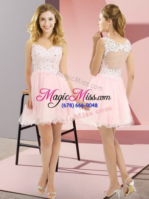 Baby Pink Lace Up Dama Dress for Quinceanera Beading and Lace Sleeveless Mini Length