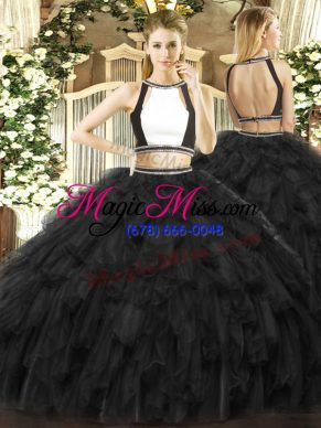 Beautiful Black Sleeveless Tulle Backless Quinceanera Dresses for Military Ball and Sweet 16 and Quinceanera