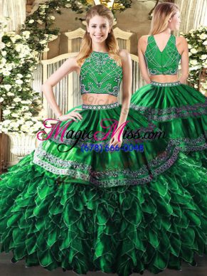 Sleeveless Beading and Ruffles Zipper Sweet 16 Dress