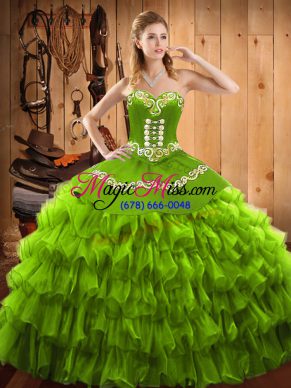 Lace Up Sweetheart Embroidery and Ruffled Layers Sweet 16 Quinceanera Dress Satin and Organza Sleeveless