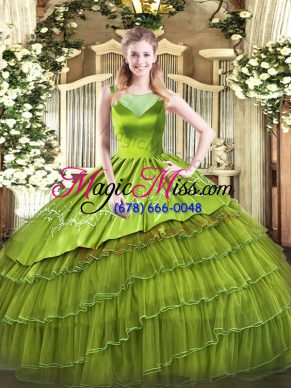 Dynamic Olive Green Scoop Side Zipper Beading and Embroidery 15th Birthday Dress Sleeveless