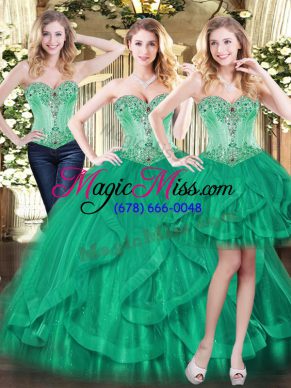 Custom Made Floor Length Ball Gowns Sleeveless Green Sweet 16 Dresses Lace Up