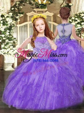 Great Tulle Sleeveless Floor Length Little Girl Pageant Dress and Beading and Ruffles