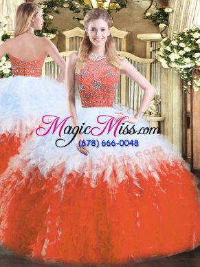 Luxurious Multi-color Sleeveless Floor Length Beading and Ruffles Zipper Ball Gown Prom Dress