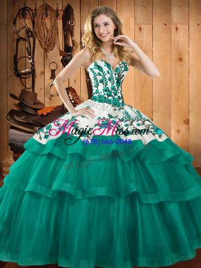 Extravagant Turquoise Sleeveless Sweep Train Embroidery Vestidos de Quinceanera