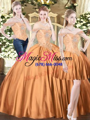 Excellent Brown Sleeveless Floor Length Beading Lace Up Sweet 16 Dresses