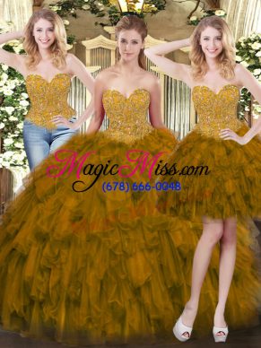 Sweetheart Sleeveless Lace Up Quinceanera Dresses Olive Green Tulle