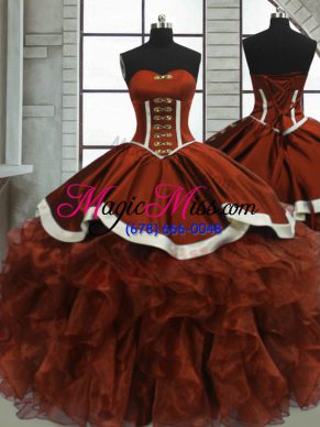 Sweetheart Sleeveless Lace Up Quinceanera Gowns Rust Red Organza