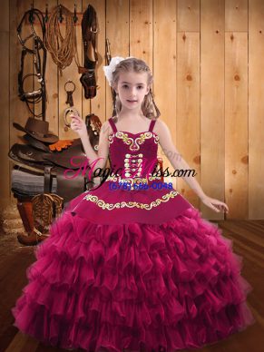 Sleeveless Embroidery and Ruffled Layers Lace Up Little Girl Pageant Dress