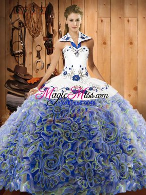 Vintage Multi-color Ball Gowns Embroidery Vestidos de Quinceanera Lace Up Fabric With Rolling Flowers Sleeveless