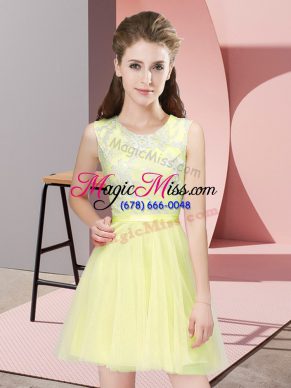 High Quality Lace Bridesmaid Dresses Yellow Side Zipper Sleeveless Mini Length