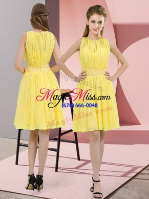 Knee Length Empire Sleeveless Yellow Dama Dress for Quinceanera Zipper