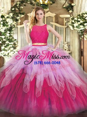 Modern Floor Length Ball Gowns Sleeveless Hot Pink Quinceanera Dress Zipper