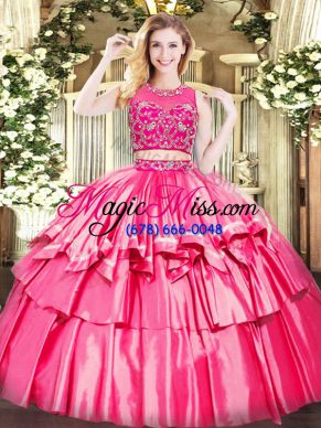 Edgy Scoop Sleeveless Tulle Vestidos de Quinceanera Beading and Ruffled Layers Zipper