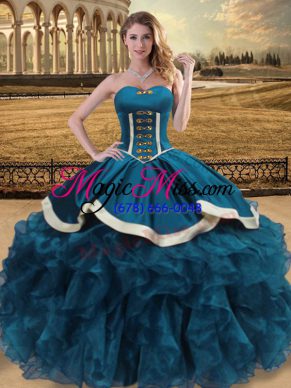 Teal Sleeveless Beading and Ruffles Floor Length 15 Quinceanera Dress