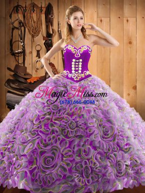 Multi-color Sleeveless With Train Embroidery Lace Up 15th Birthday Dress
