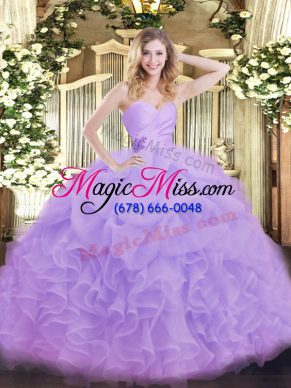 Custom Fit Lavender Ball Gowns Sweetheart Sleeveless Organza Floor Length Lace Up Beading and Ruffles Quinceanera Dresses