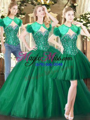 Exquisite Green Sleeveless Tulle Lace Up Sweet 16 Dress for Military Ball and Sweet 16 and Quinceanera