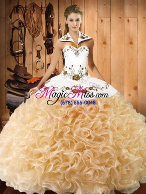 Nice Fabric With Rolling Flowers Sleeveless Floor Length Sweet 16 Quinceanera Dress and Embroidery