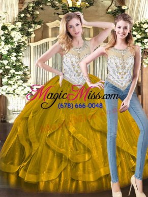 Fabulous Olive Green Ball Gowns Organza Sweetheart Sleeveless Beading and Ruffles Floor Length Zipper 15 Quinceanera Dress