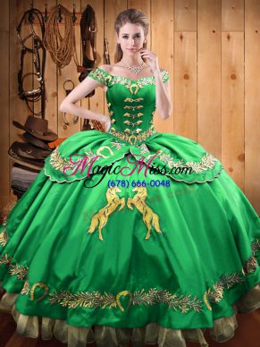 Green Sleeveless Satin and Organza Lace Up Quinceanera Dress for Sweet 16 and Quinceanera