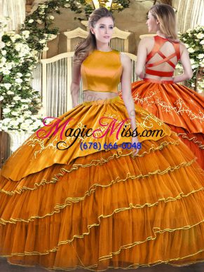 Orange Sleeveless Tulle Criss Cross Quinceanera Dresses for Military Ball and Sweet 16 and Quinceanera
