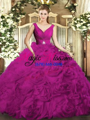 Sleeveless Backless Floor Length Beading and Ruching Sweet 16 Dress