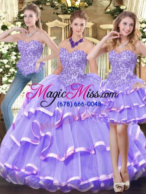 Free and Easy Organza Sleeveless Floor Length Sweet 16 Dresses and Appliques and Ruffled Layers