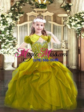 Sleeveless Lace Up Floor Length Beading and Ruffles Pageant Gowns For Girls