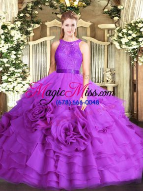 Elegant Scoop Sleeveless Fabric With Rolling Flowers Sweet 16 Quinceanera Dress Lace Lace Up