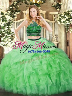 Fantastic Apple Green Sleeveless Organza Zipper Sweet 16 Dress for Military Ball and Sweet 16 and Quinceanera