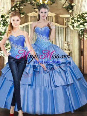 Fancy Baby Blue Sleeveless Beading and Ruffled Layers Floor Length Vestidos de Quinceanera