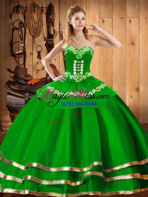 Organza Sweetheart Sleeveless Lace Up Embroidery 15th Birthday Dress in Green