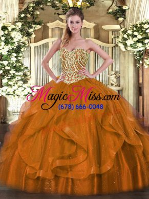 Organza Sleeveless Floor Length Ball Gown Prom Dress and Beading and Ruffles